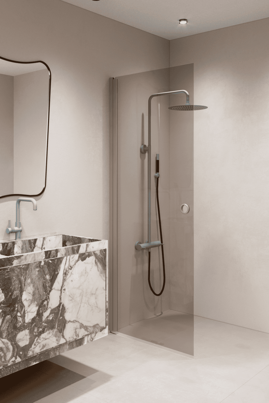 Hinged shower door Hietakari Forma 302, Sand frame, bronze tinted glass Hinged shower door Hietakari Forma 302, Sand frame, bronze tinted glass