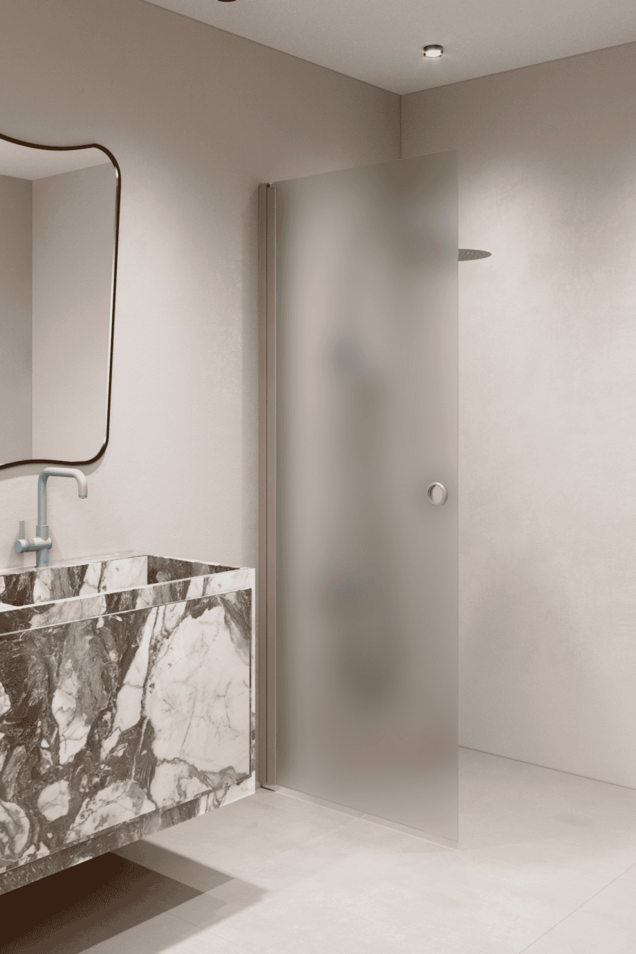 Hinged shower door Hietakari Forma 302, Sand frame, satin frosted glass Hinged shower door Hietakari Forma 302, Sand frame, satin frosted glass