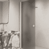Hinged shower door Hietakari Forma 302, white frame, grey satin glass Hinged shower door Hietakari Forma 302, white frame, grey satin glass