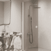Hinged shower door Hietakari Forma 302, white frame, bronze tinted glass Hinged shower door Hietakari Forma 302, white frame, bronze tinted glass