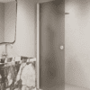Hinged shower door Hietakari Forma 302, white frame, brown satin glass Hinged shower door Hietakari Forma 302, white frame, brown satin glass
