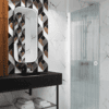 Hinged shower door Hietakari Forma 302, white frame, reeded glass Hinged shower door Hietakari Forma 302, white frame, reeded glass