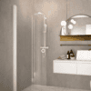 Curved hinged shower door Hietakari Forma 306, white frame, clear glass