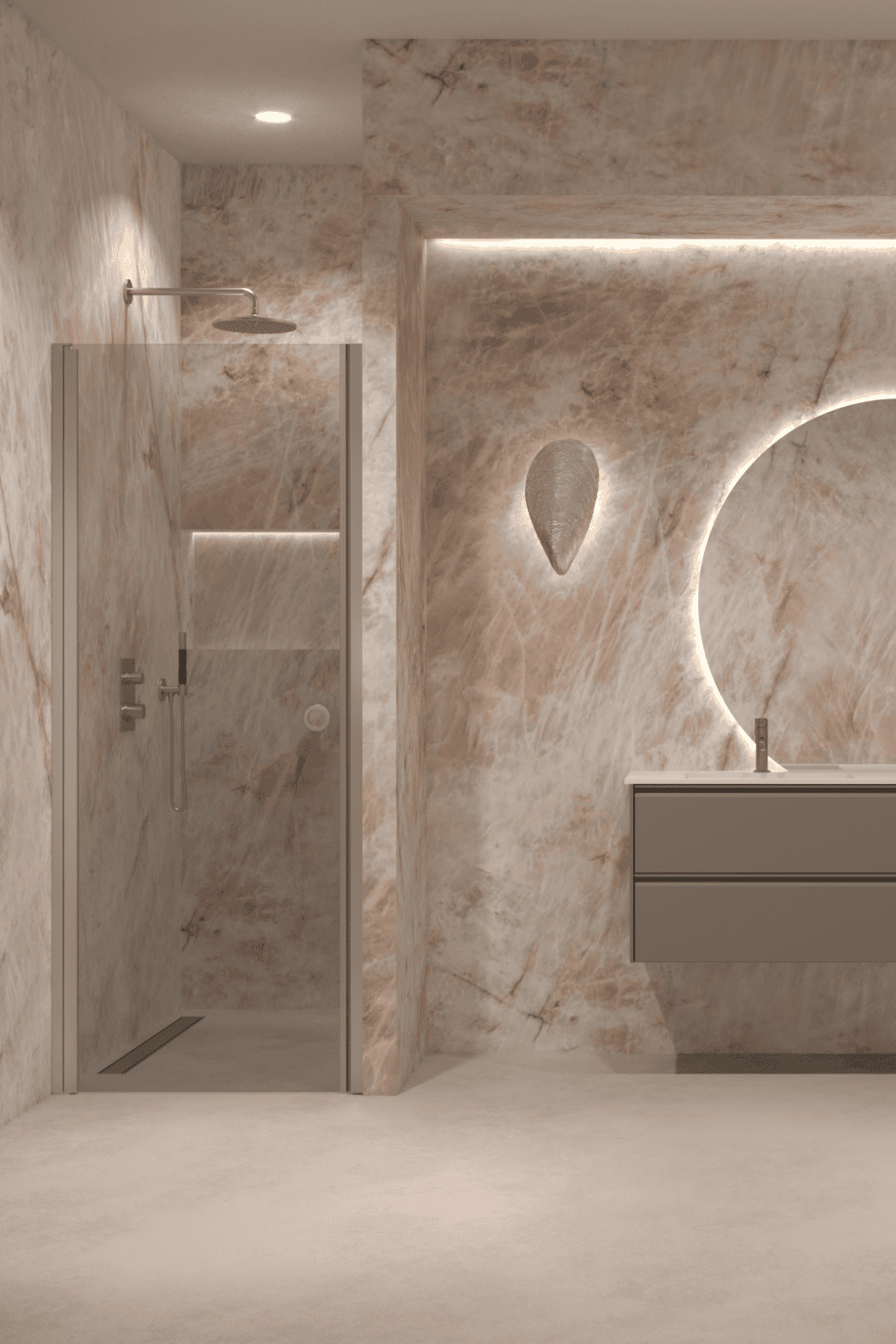 Hinged shower door with wall magnet Hietakari Forma 382, aluminium frame, grey tinted glass