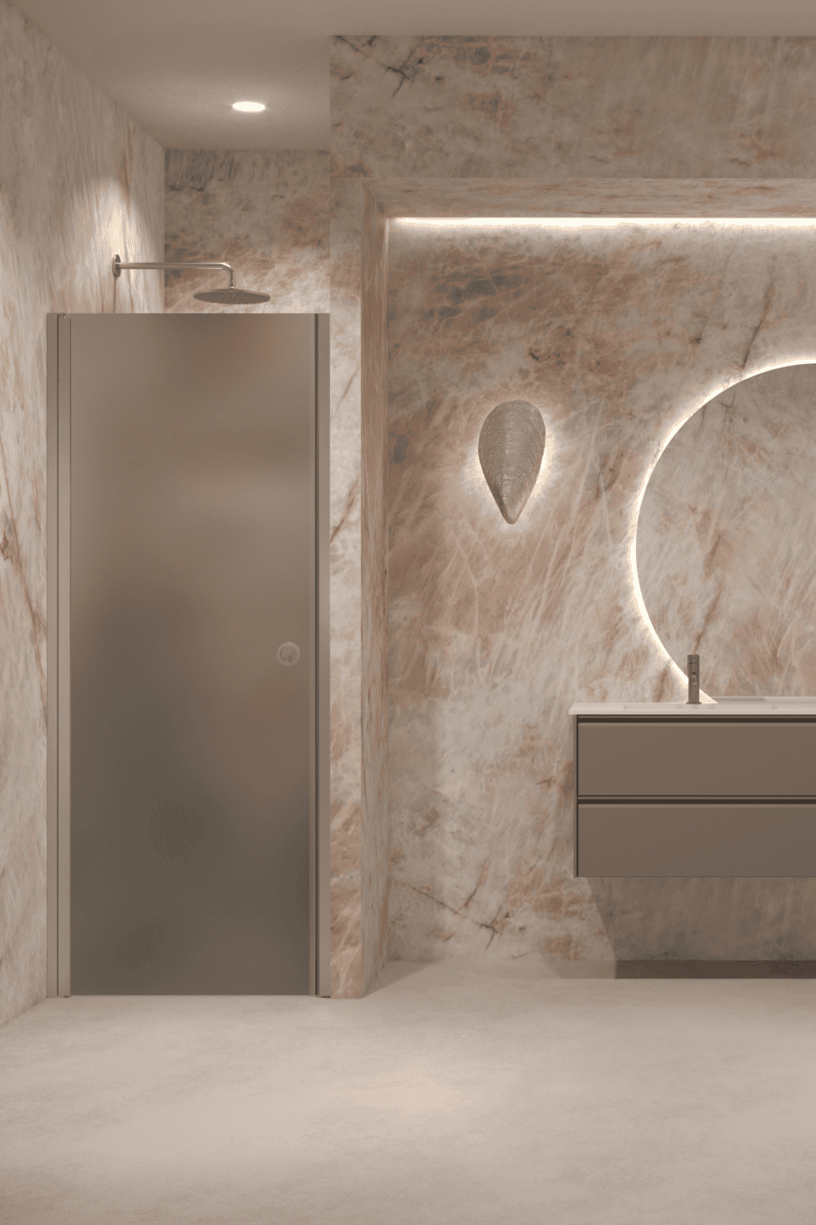 Hinged shower door with wall magnet Hietakari Forma 382, aluminium frame, grey satin glass