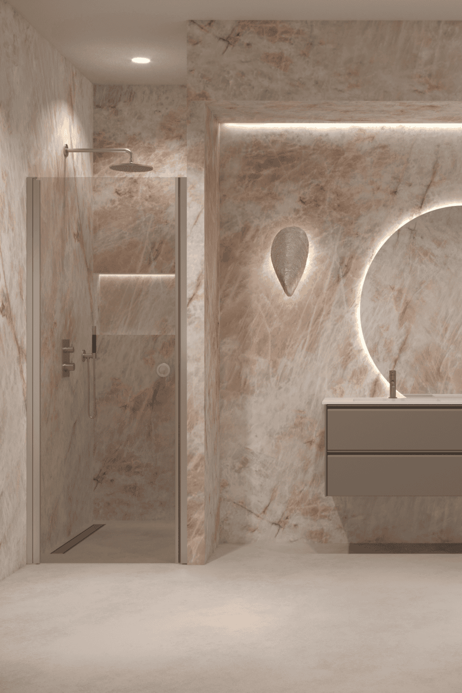 Hinged shower door with wall magnet Hietakari Forma 382, aluminium frame, bronze tinted glass