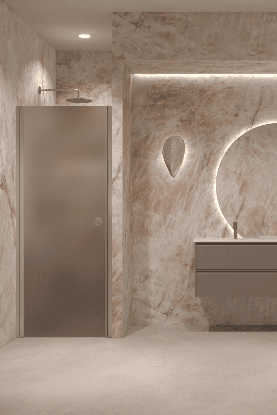 Hinged shower door with wall magnet Hietakari Forma 382, aluminium frame, brown satin glass