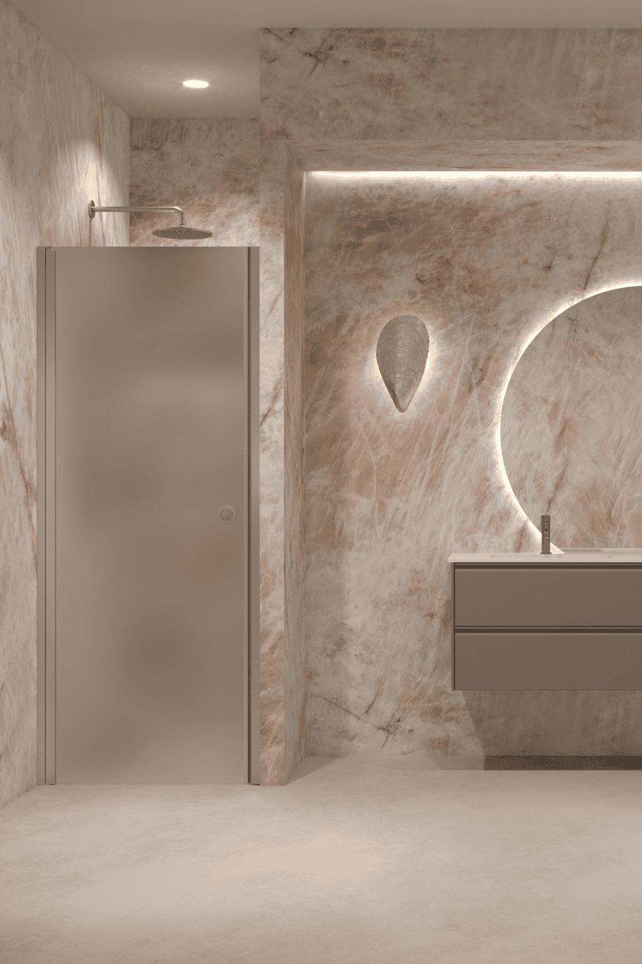 Hinged shower door with wall magnet Hietakari Forma 382, aluminium frame, satin frosted glass