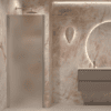Hinged shower door with wall magnet Hietakari Forma 382, aluminium frame, super bright satin glass