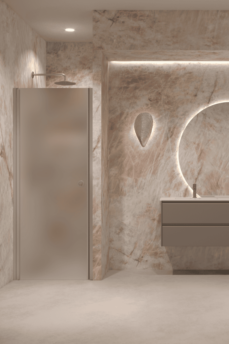 Hinged shower door with wall magnet Hietakari Forma 382, aluminium frame, super bright satin glass