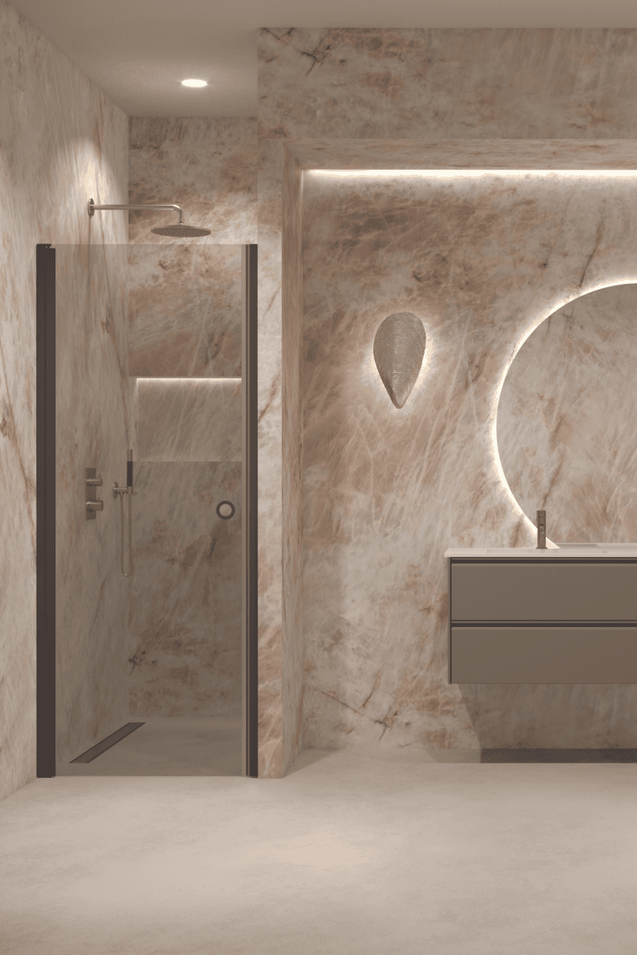 Hinged shower door with wall magnet Hietakari Forma 382, Cocoa frame, grey tinted glass