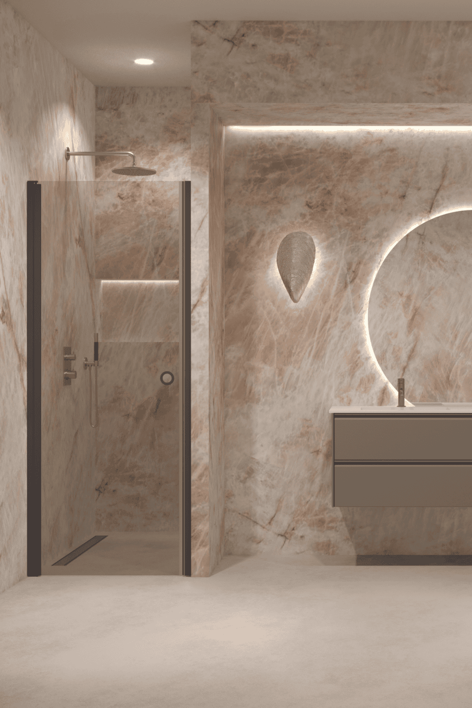 Hinged shower door with wall magnet Hietakari Forma 382, Cocoa frame, bronze tinted glass
