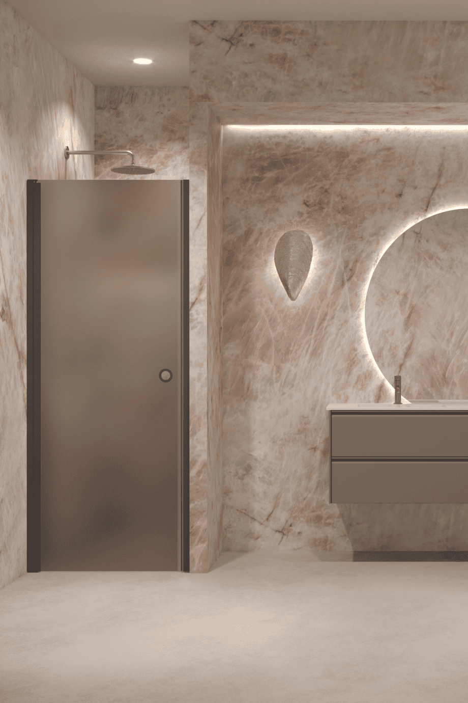 Hinged shower door with wall magnet Hietakari Forma 382, Cocoa frame, brown satin glass