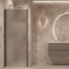 Hinged shower door with wall magnet Hietakari Forma 382, Cocoa frame, satin frosted glass