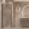 Hinged shower door with wall magnet Hietakari Forma 382, Cocoa frame, super bright satin glass