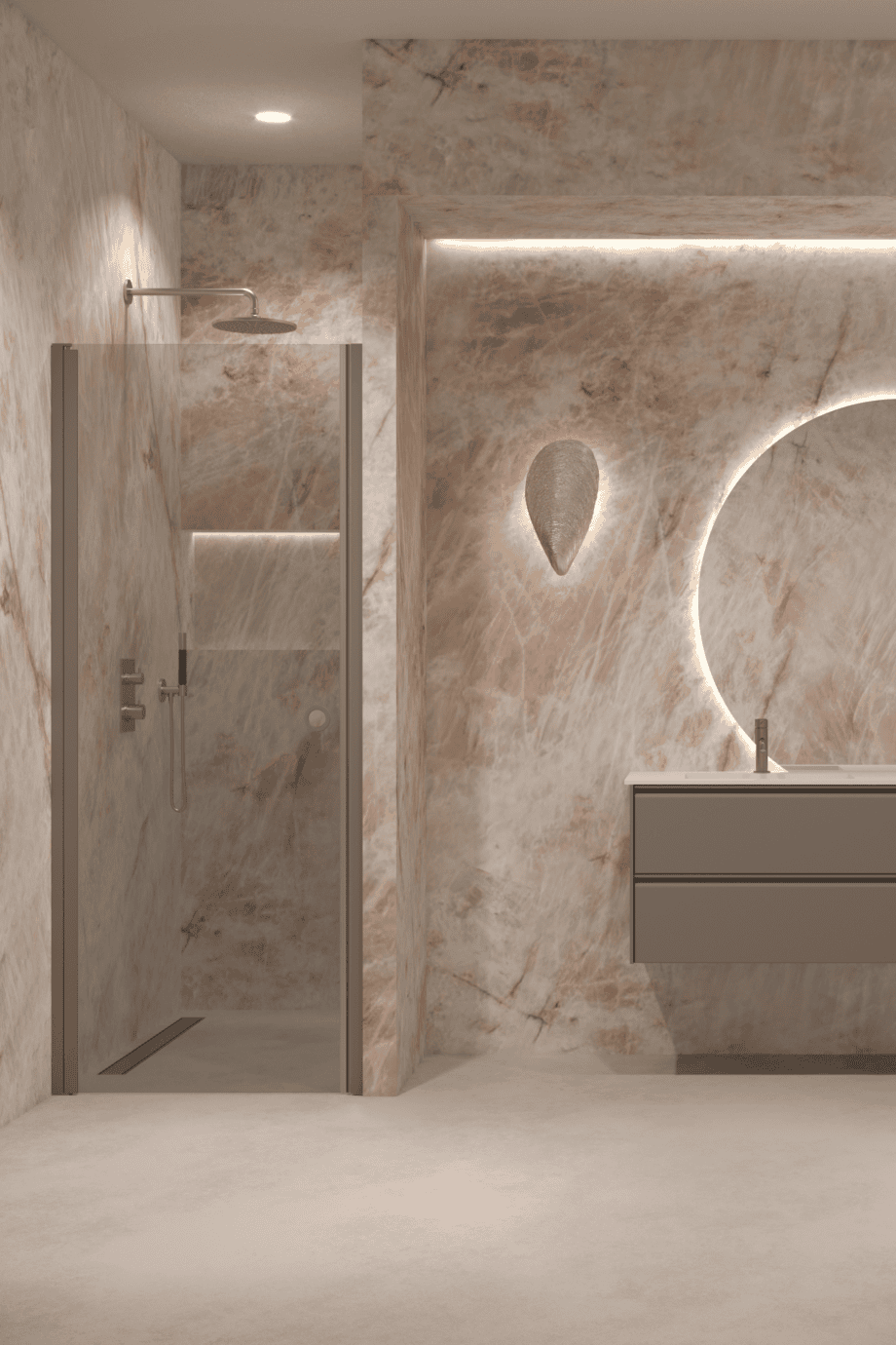 Hinged shower door with wall magnet Hietakari Forma 382, Mocha frame, grey tinted glass