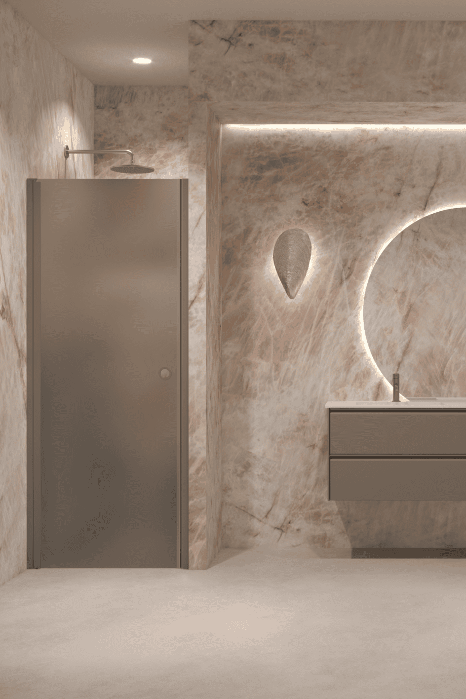 Hinged shower door with wall magnet Hietakari Forma 382, Mocha frame, grey satin glass