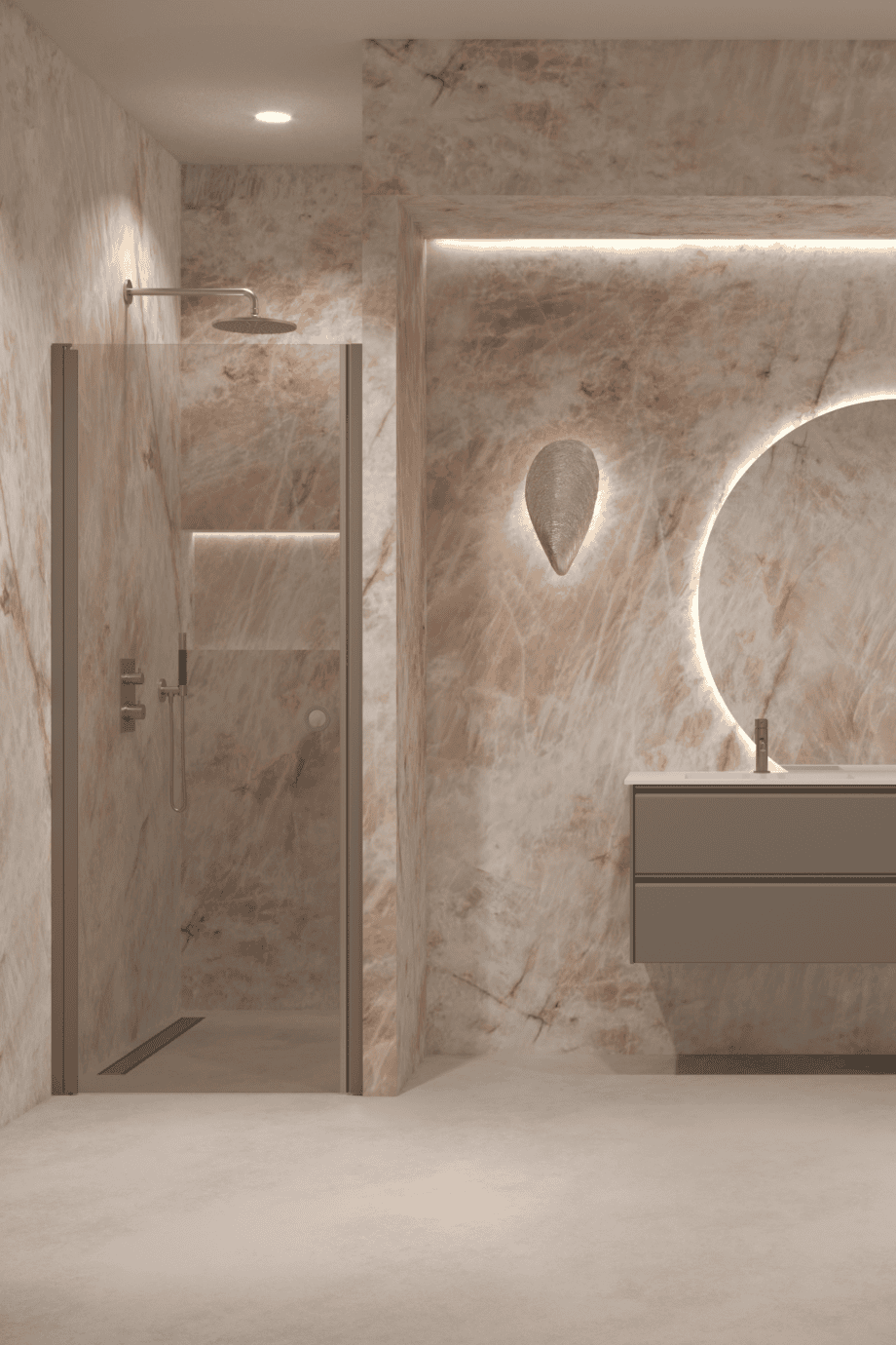 Hinged shower door with wall magnet Hietakari Forma 382, Mocha frame, bronze tinted glass