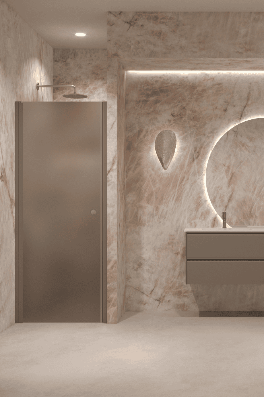 Hinged shower door with wall magnet Hietakari Forma 382, Mocha frame, brown satin glass