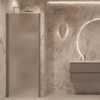 Hinged shower door with wall magnet Hietakari Forma 382, Mocha frame, super bright satin glass
