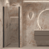 Hinged shower door with wall magnet Hietakari Forma 382, black frame, grey tinted glass