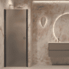 Hinged shower door with wall magnet Hietakari Forma 382, black frame, grey satin glass