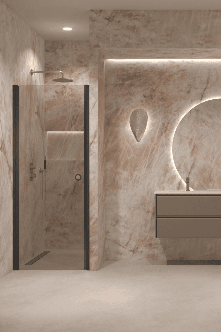 Hinged shower door with wall magnet Hietakari Forma 382, black frame, bronze tinted glass