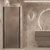 Hinged shower door with wall magnet Hietakari Forma 382, black frame, brown satin glass