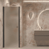 Hinged shower door with wall magnet Hietakari Forma 382, black frame, satin frosted glass