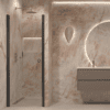 Hinged shower door with wall magnet Hietakari Forma 382, black frame, super bright glass