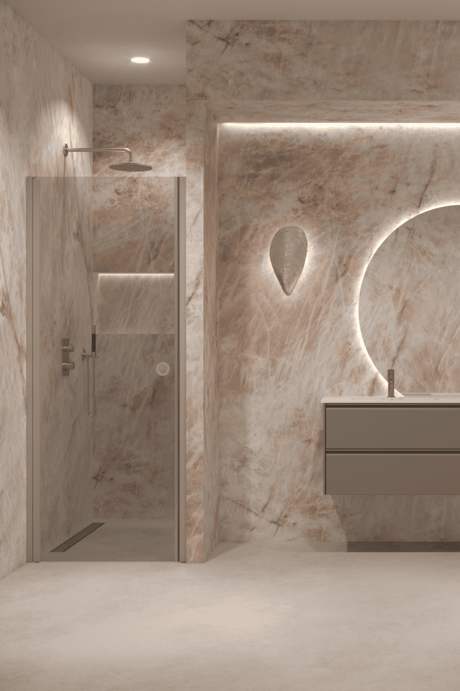 Hinged shower door with wall magnet Hietakari Forma 382, Sand frame, grey tinted glass