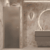 Hinged shower door with wall magnet Hietakari Forma 382, Sand frame, grey satin glass