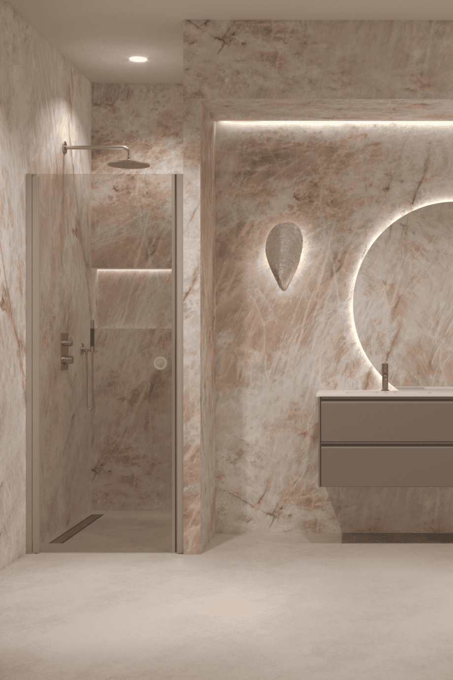 Hinged shower door with wall magnet Hietakari Forma 382, Sand frame, bronze tinted glass