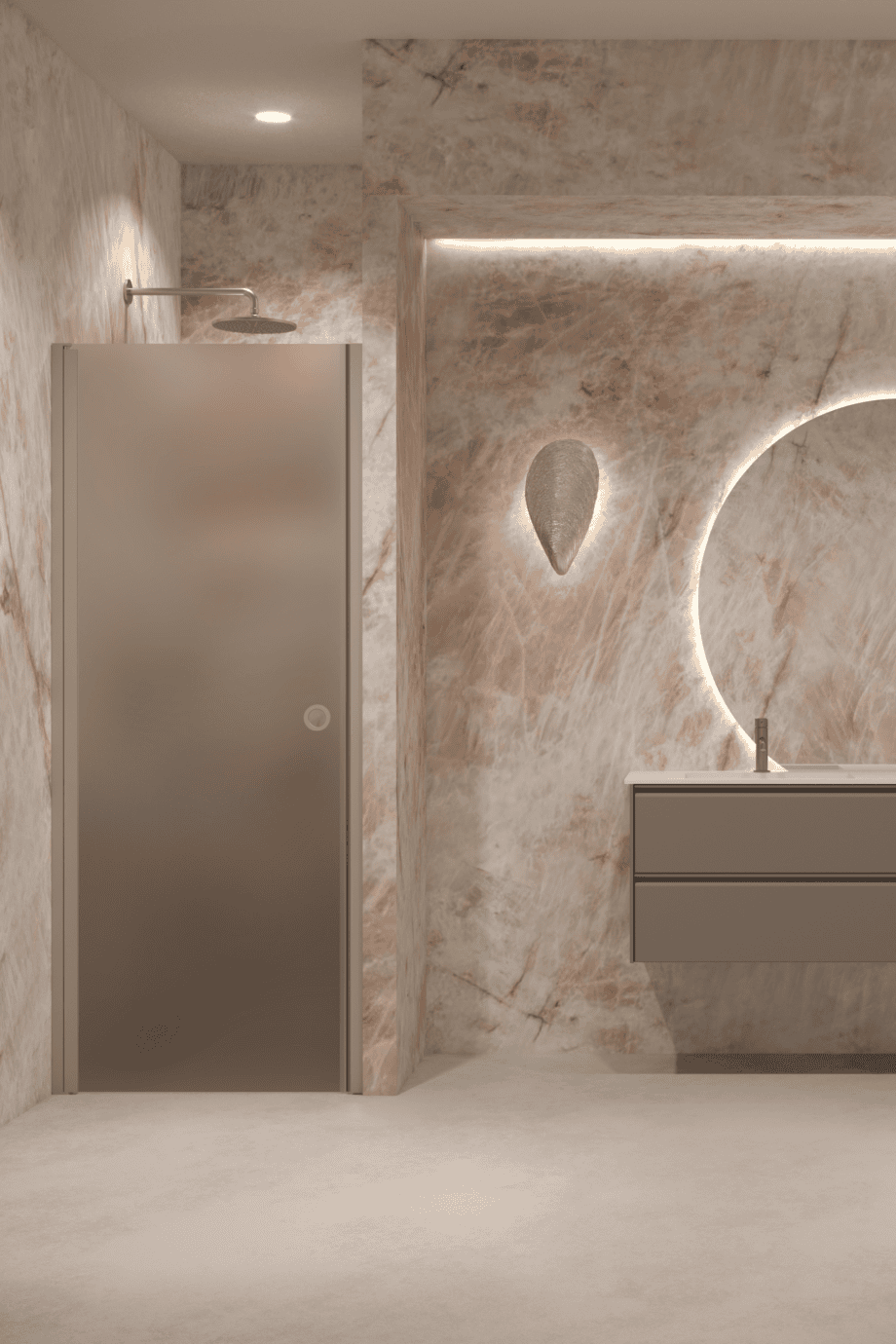 Hinged shower door with wall magnet Hietakari Forma 382, Sand frame, brown satin glass