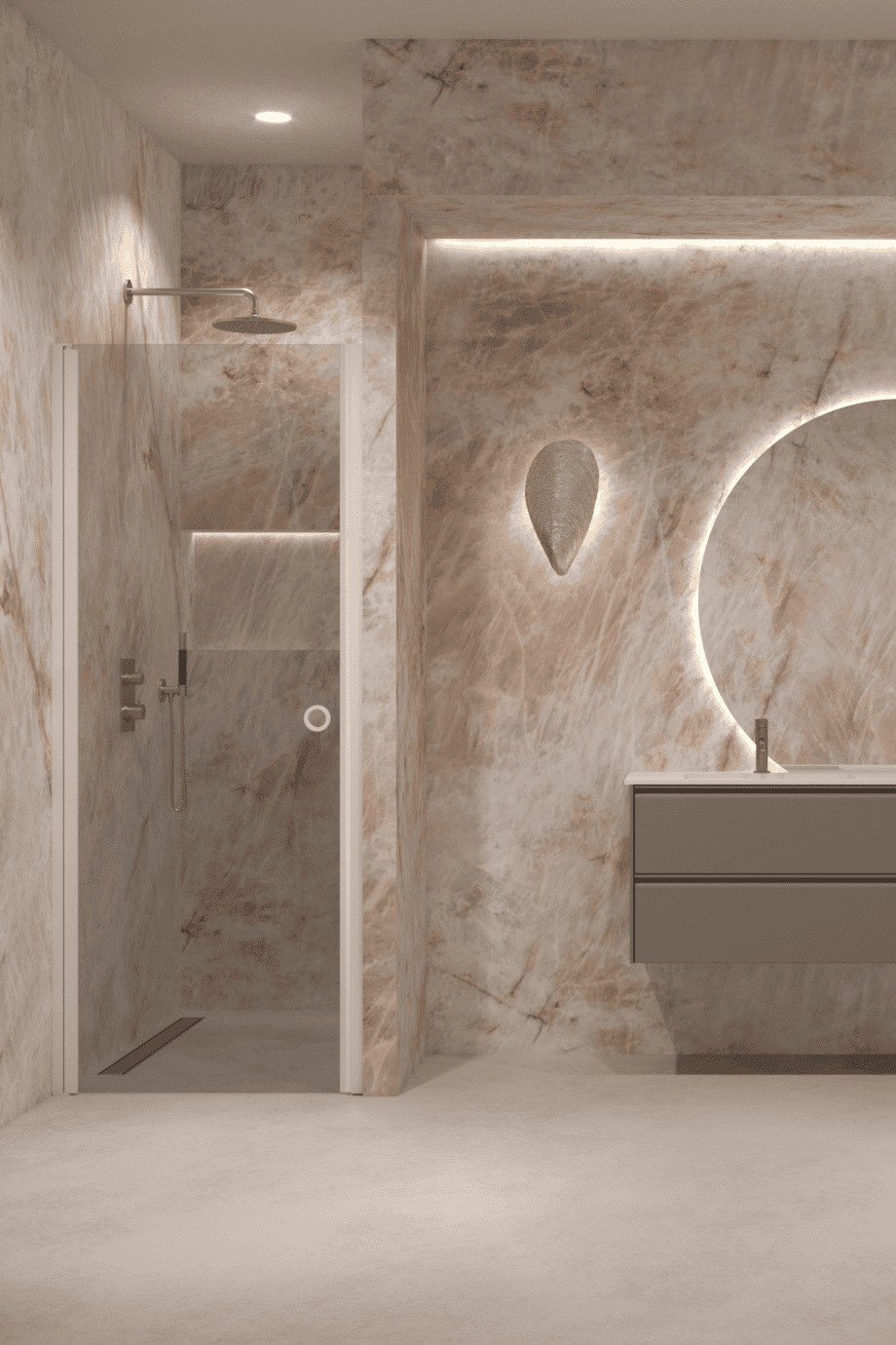 Hinged shower door with wall magnet Hietakari Forma 382, white frame, grey tinted glass