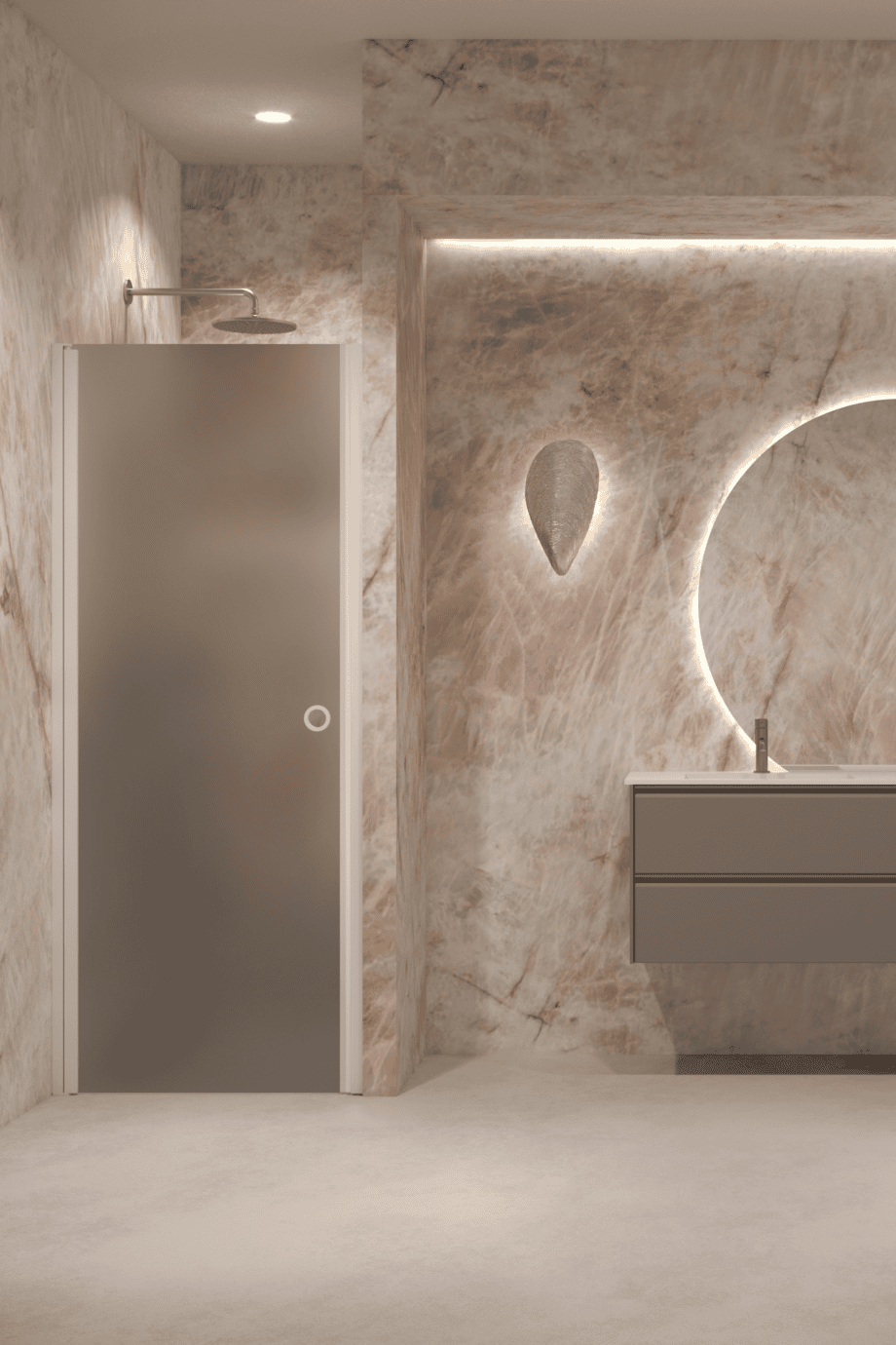 Hinged shower door with wall magnet Hietakari Forma 382, white frame, grey satin glass