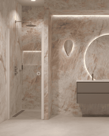 Hinged shower door with wall magnet Hietakari Forma 382, white frame, clear glass