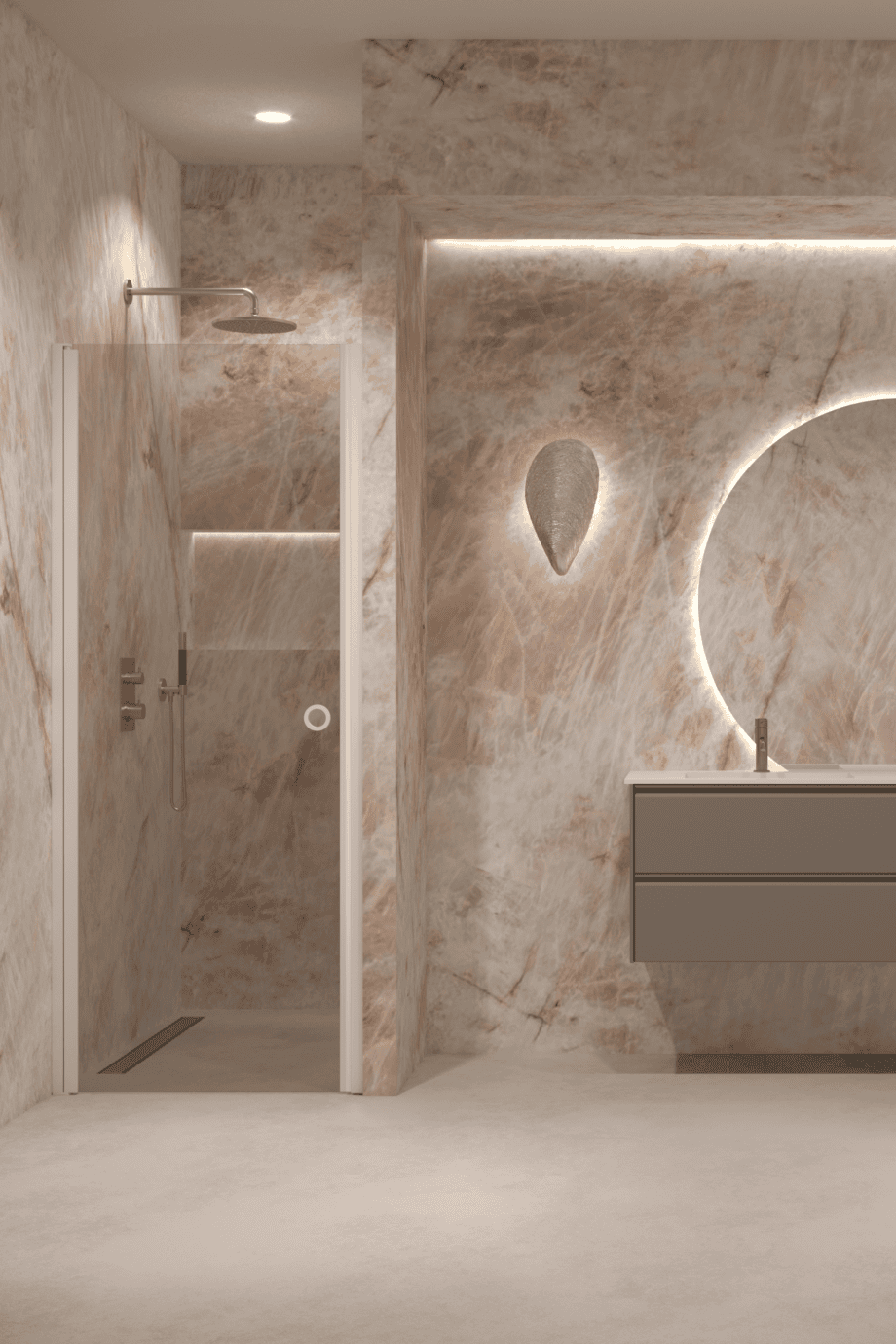Hinged shower door with wall magnet Hietakari Forma 382, white frame, bronze tinted glass
