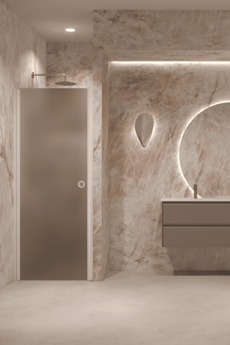 Hinged shower door with wall magnet Hietakari Forma 382, white frame, brown satin glass