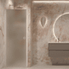 Hinged shower door with wall magnet Hietakari Forma 382, white frame, satin frosted glass