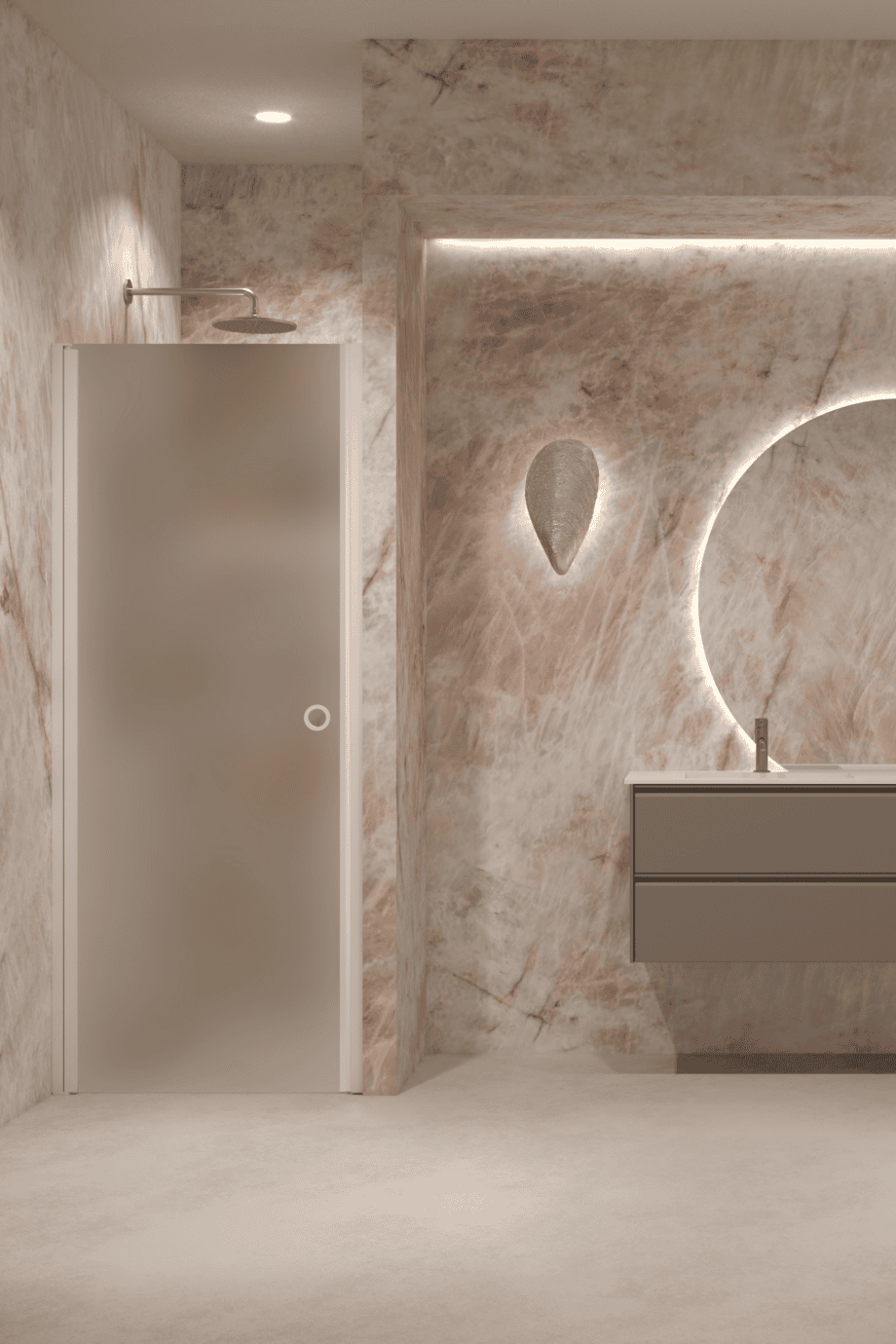 Hinged shower door with wall magnet Hietakari Forma 382, white frame, satin frosted glass