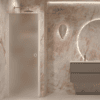 Hinged shower door with wall magnet Hietakari Forma 382, white frame, super bright satin glass