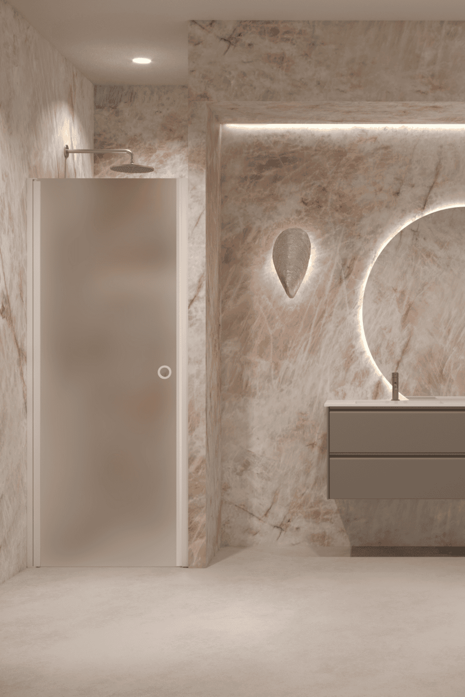 Hinged shower door with wall magnet Hietakari Forma 382, white frame, super bright satin glass