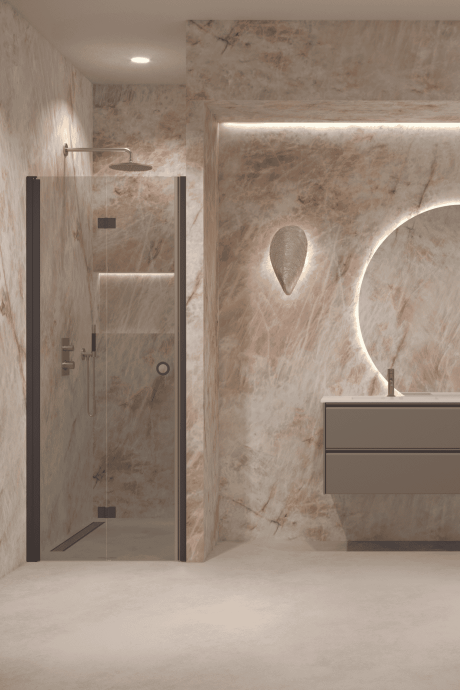 Folding shower door with wall magnet Hietakari Forma 383, Cocoa frame, grey tinted glass Folding shower door with wall magnet Hietakari Forma 383, Cocoa frame, grey tinted glass