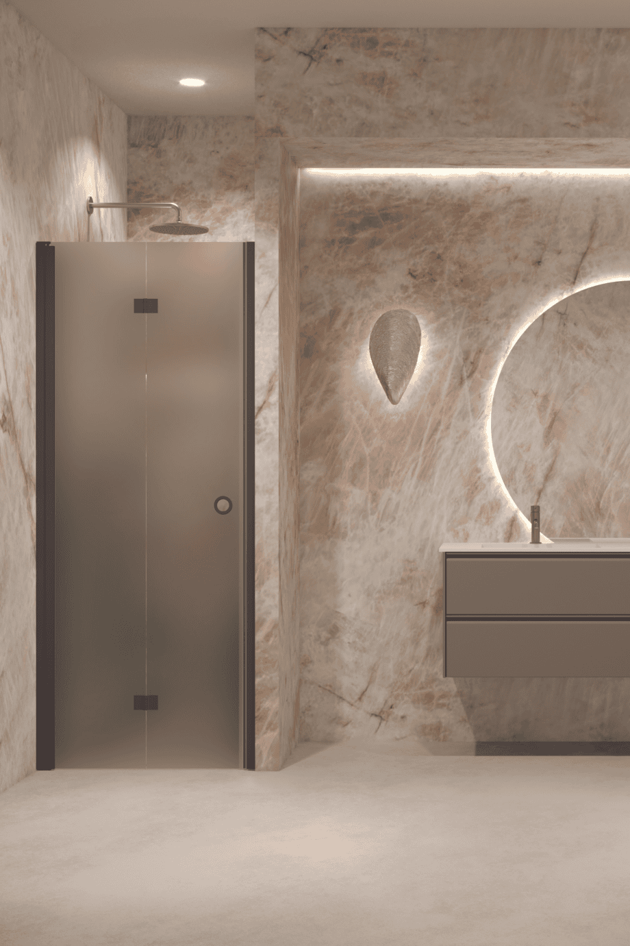 Folding shower door with wall magnet Hietakari Forma 383, Cocoa frame, grey satin glass Folding shower door with wall magnet Hietakari Forma 383, Cocoa frame, grey satin glass