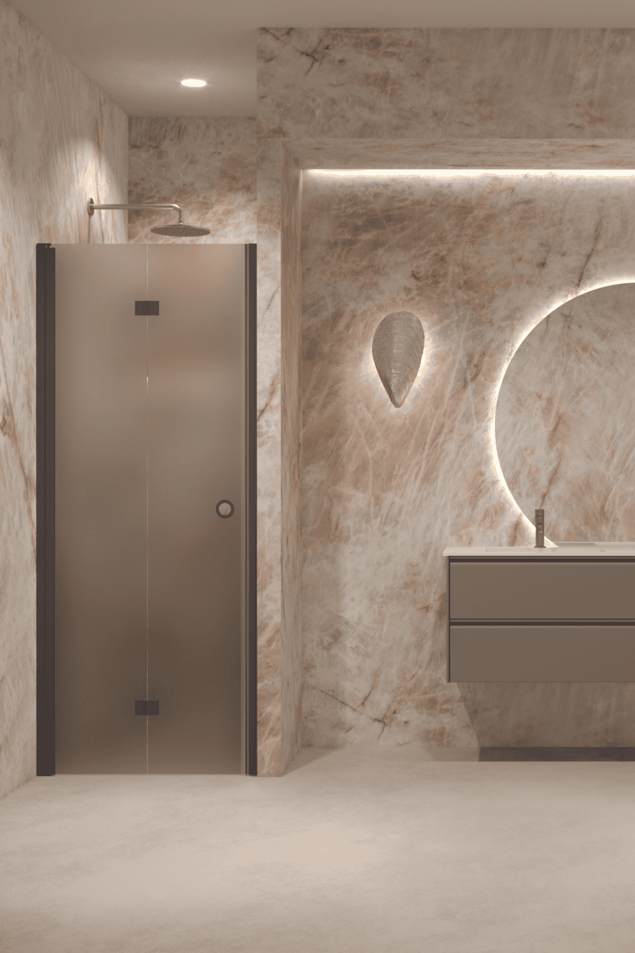 Folding shower door with wall magnet Hietakari Forma 383, Cocoa frame, brown satin glass Folding shower door with wall magnet Hietakari Forma 383, Cocoa frame, brown satin glass