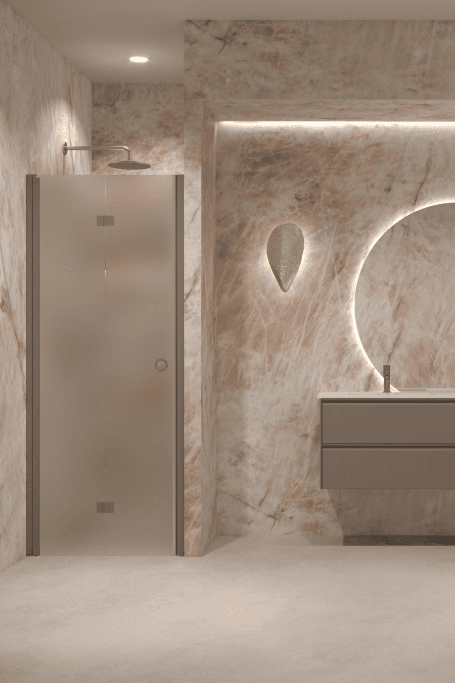 Folding shower door with wall magnet Hietakari Forma 383, Mocha frame, satin frosted glass Folding shower door with wall magnet Hietakari Forma 383, Mocha frame, satin frosted glass