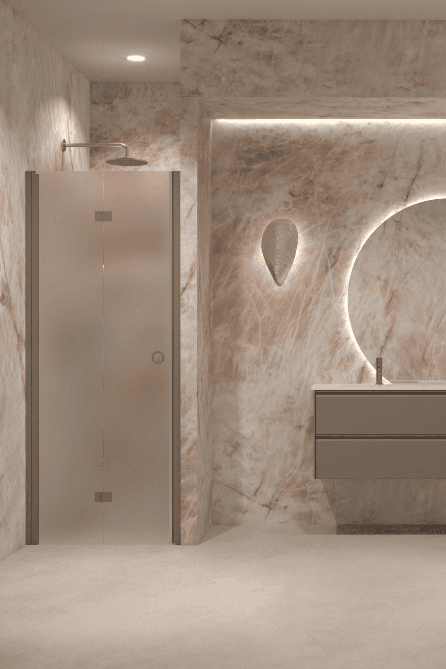 Folding shower door with wall magnet Hietakari Forma 383, Mocha frame, super bright satin glass Folding shower door with wall magnet Hietakari Forma 383, Mocha frame, super bright satin glass
