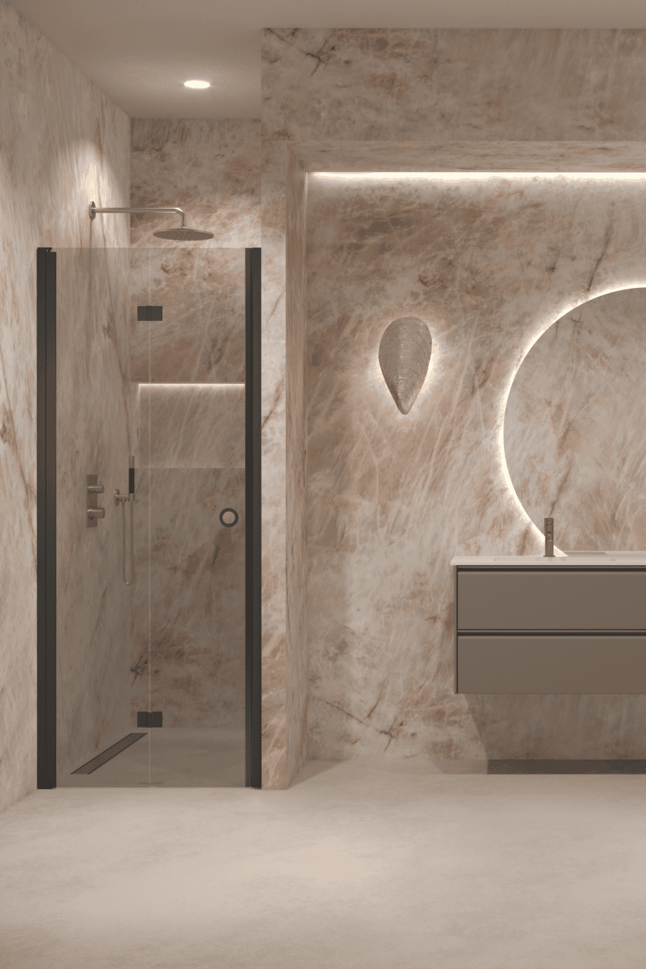 Folding shower door with wall magnet Hietakari Forma 383, black frame, grey tinted glass Folding shower door with wall magnet Hietakari Forma 383, black frame, grey tinted glass