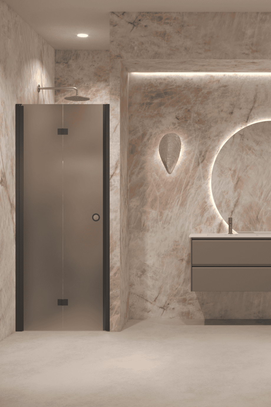 Folding shower door with wall magnet Hietakari Forma 383, black frame, grey satin glass Folding shower door with wall magnet Hietakari Forma 383, black frame, grey satin glass